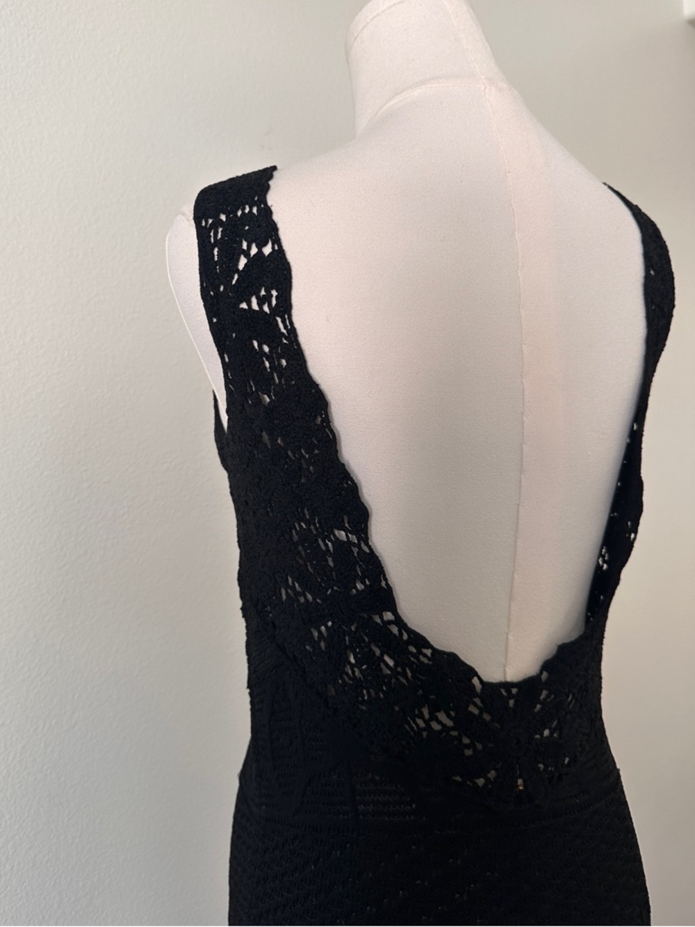 Maje Black Crochet Backless Dress - Feminine V-Back